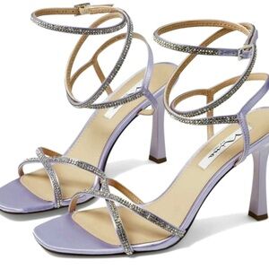 Nina Lilac Strappy Rhinestone Ankle-Tie Heels